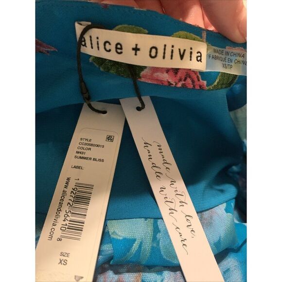 alice olivia New Authentic Blue Pink Summer Bliss Long Sleeve Top Blouse Xs - Picture 7 of 12